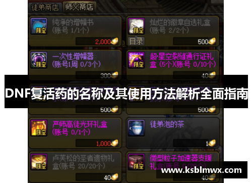 DNF复活药的名称及其使用方法解析全面指南
