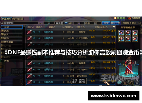 《DNF最赚钱副本推荐与技巧分析助你高效刷图赚金币》